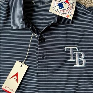Tampa Bay Rays Antigua Dark Blue Pinstripe Polo